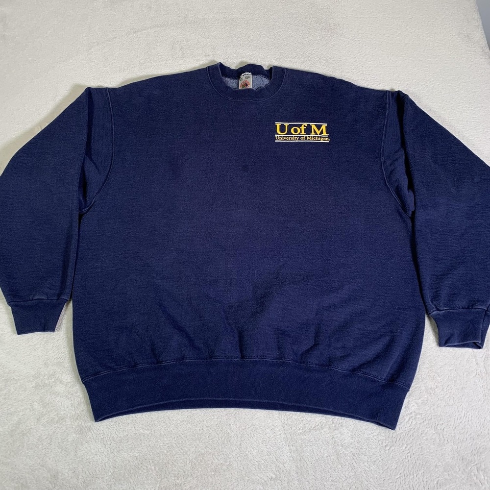 Vintage Michigan Wolverines Sweatshirt Mens 2XL Blue Fruit Of The Loom USA Made